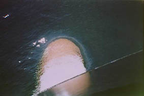 The bulbuos bow seen from the foredeck